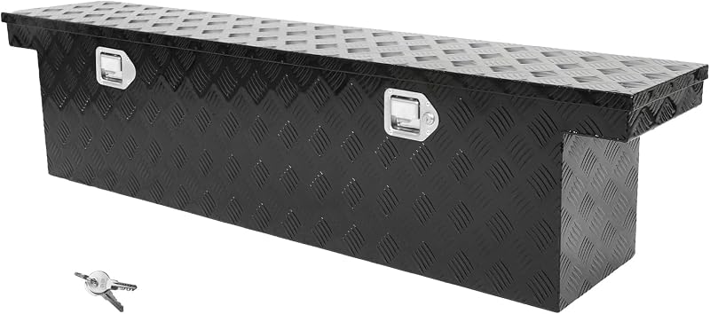 BLACKHORSE-RACING Heavy Duty Aluminum Pickup Truck Bed 5 Tread Pattern Truck Tool box with Side Handles, Lock and Key, 60"X12"X14"-Black