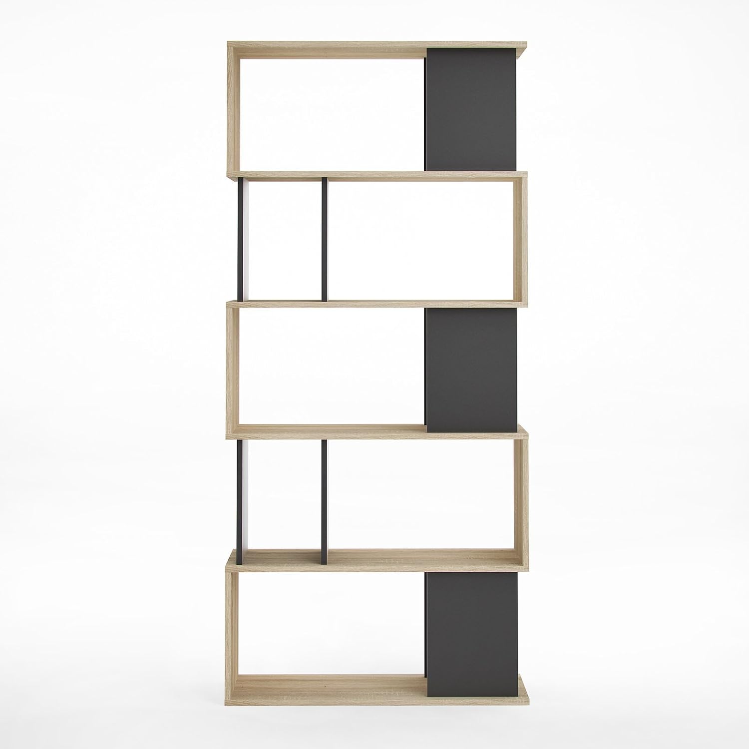 Close-up of the oak structure wood grain on a shelf of the Tvilum Twist 7 Shelf Bookcase.