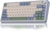 AULA F75 Mechanical Keyboard Gaming 2.4 GHz Type-C BT5.0 Mechanical Keyboard with Button Five Layer Filled Structure RGB QWERTY Hot-Swap Creamy Wireless Gaming Keyboard 75 Percent Beige Green