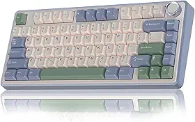 Teclado Mecânico AULA F75 Azul Glacial 75% Sem Fio BT5.0/2.4GHz/USB-C Hot-Swappable RGB