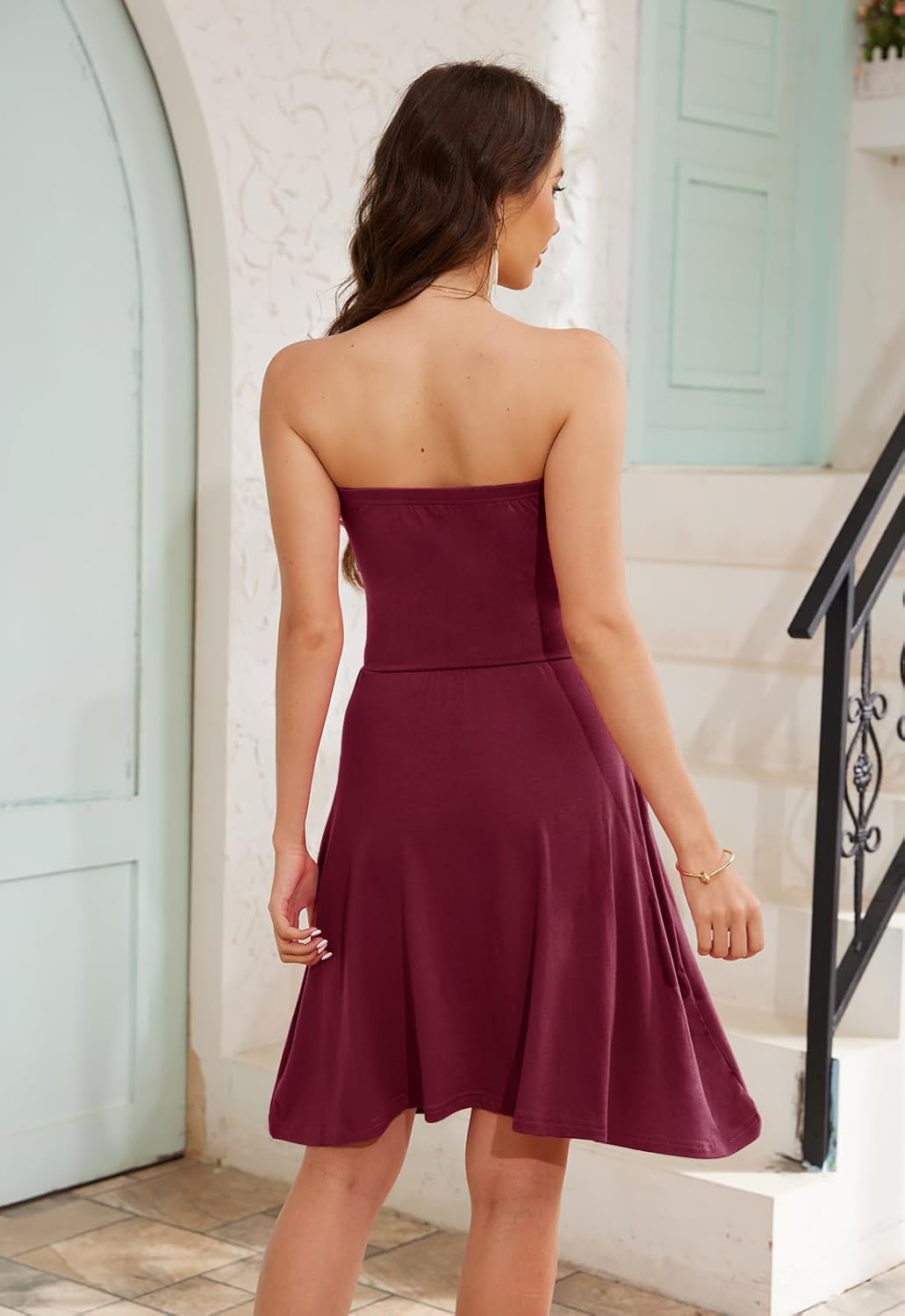 Alaster Queen Women's Bandeau Strapless Summer Dress Cover Up Backless Sunny Beach Sundress with Pockets - Image 4