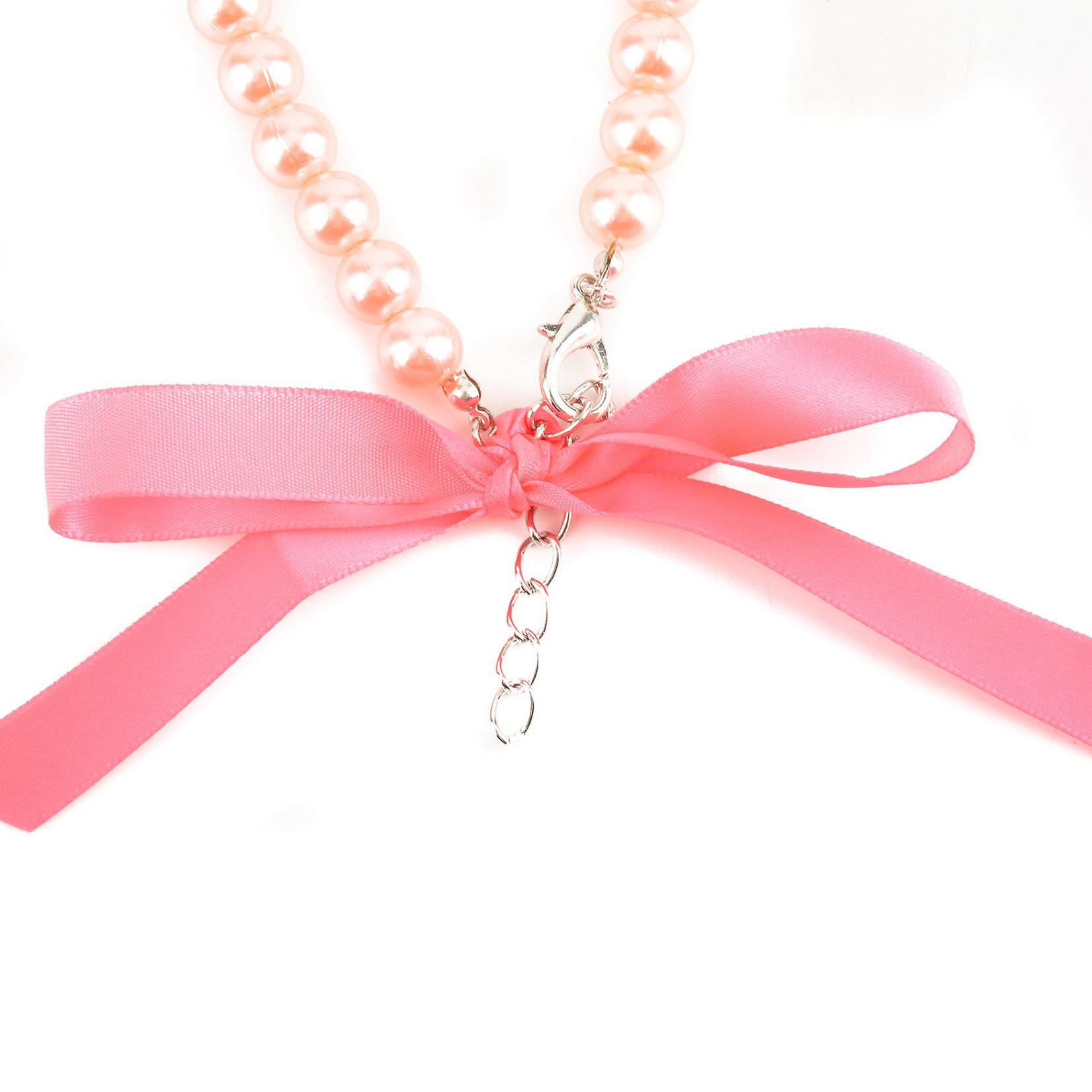 Zunea Collane di perle per cani e gatti, con ciondolo a forma di osso con strass di cristallo, collana regolabile con fiocco, per chihuahua, matrimonio, compleanno, festa, collana rosa chiaro, S