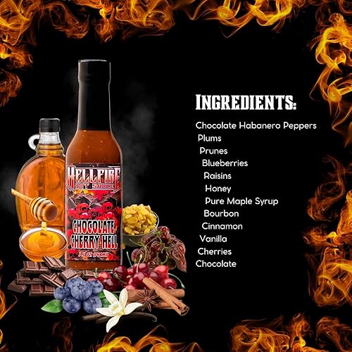 Miniatura 6 de Hellfire Hot Sauce Chocolate Cherry Hell - Salsa picante de postre gourmet con fruta y chocolate, 5 onzas