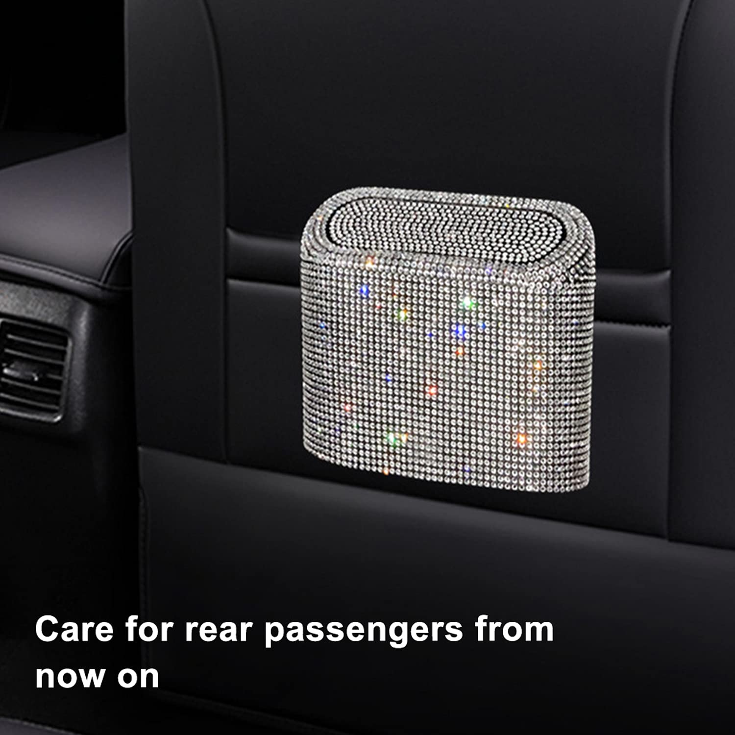 Dotesy Bling Car Trash Can With Lid – Leakproof, Waterproof Hanging Garbage Bin With Mesh Pockets