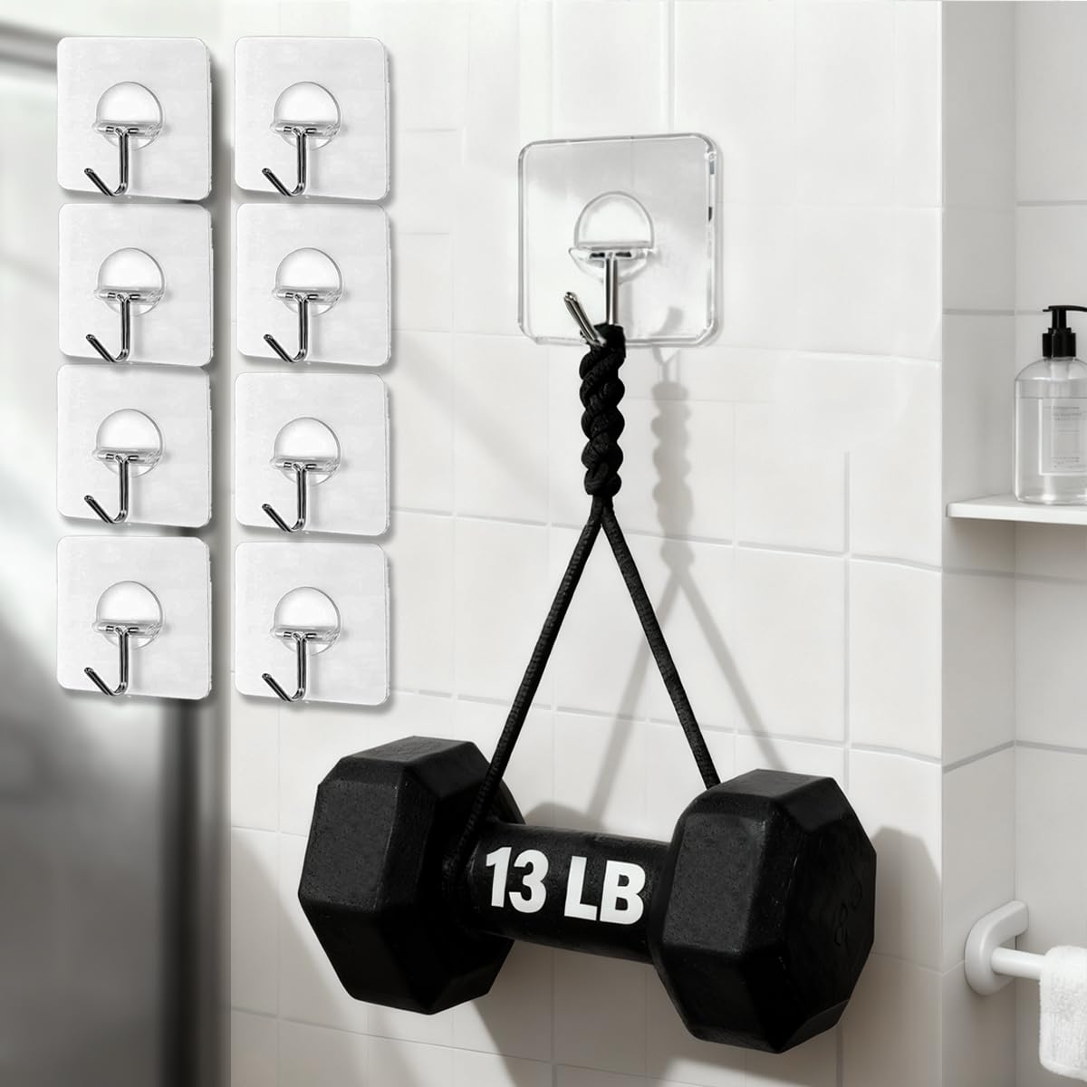 8 Pcs Adhesive Wall Hooks for Hanging Heavy Duty Towel Coat Hooks Waterproof Transparent Hook for Bathroom Shower Kitchen Keys Door Outdoor Home Improvement Utility Hook