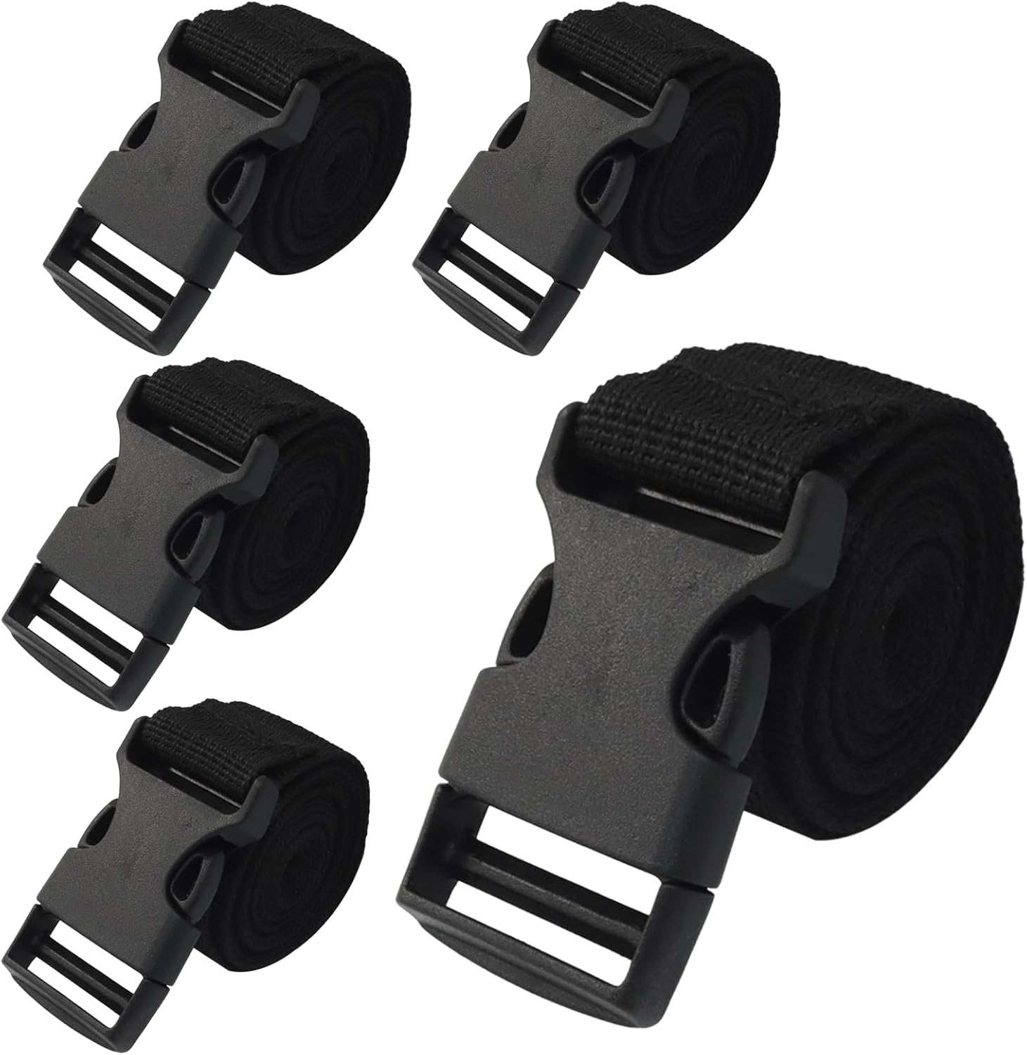 Piutouyar 5 Pack Black Tie Down Straps, 1 inch x 47 inch / 3.9ft Adjustable Nylon Strap with Buckles, Quick Release Lashing Strap for Suitcases, Luggage, Trucks, Backpacking