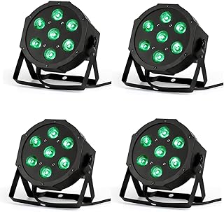 LED Par Lights 4 Pcs Stage Uplights 7x12W RGBW Sound Activated DMX512 Control Bright DJ Lights for Stage Party Club Disco Wedding Events