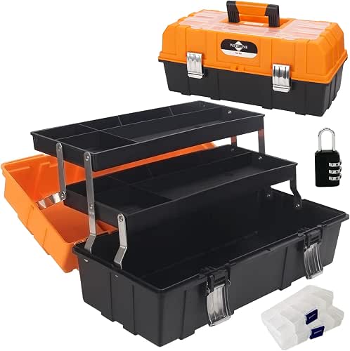 WEWLINE 16.5-Inch Tool Box Organizer 3-Layer Multiplication Plastic Storage Toolbox