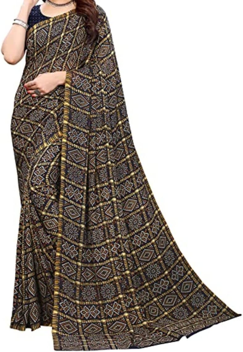Alankrita FashionsGeorgette Trendy Designer Look Bandhani Print Sari Saree for Women with Unstitched Blouse Piece