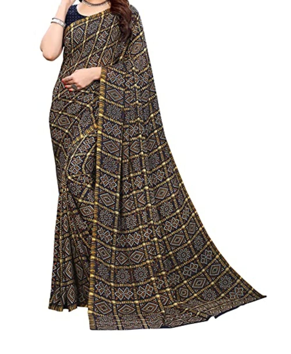 Alankrita FashionsGeorgette Trendy Designer Look Bandhani Print Sari Saree for Women with Unstitched Blouse Piece