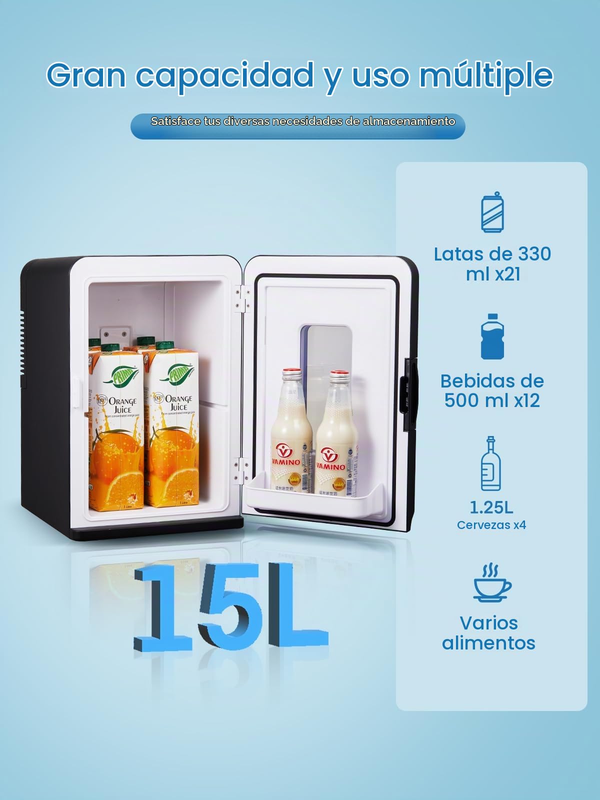 NORTHCLAN Mini Frigorífico para Habitación 15L/21 Latas, Refrigerador Eléctrico con Modo Silencioso ECO para Dormitorio/Coche
