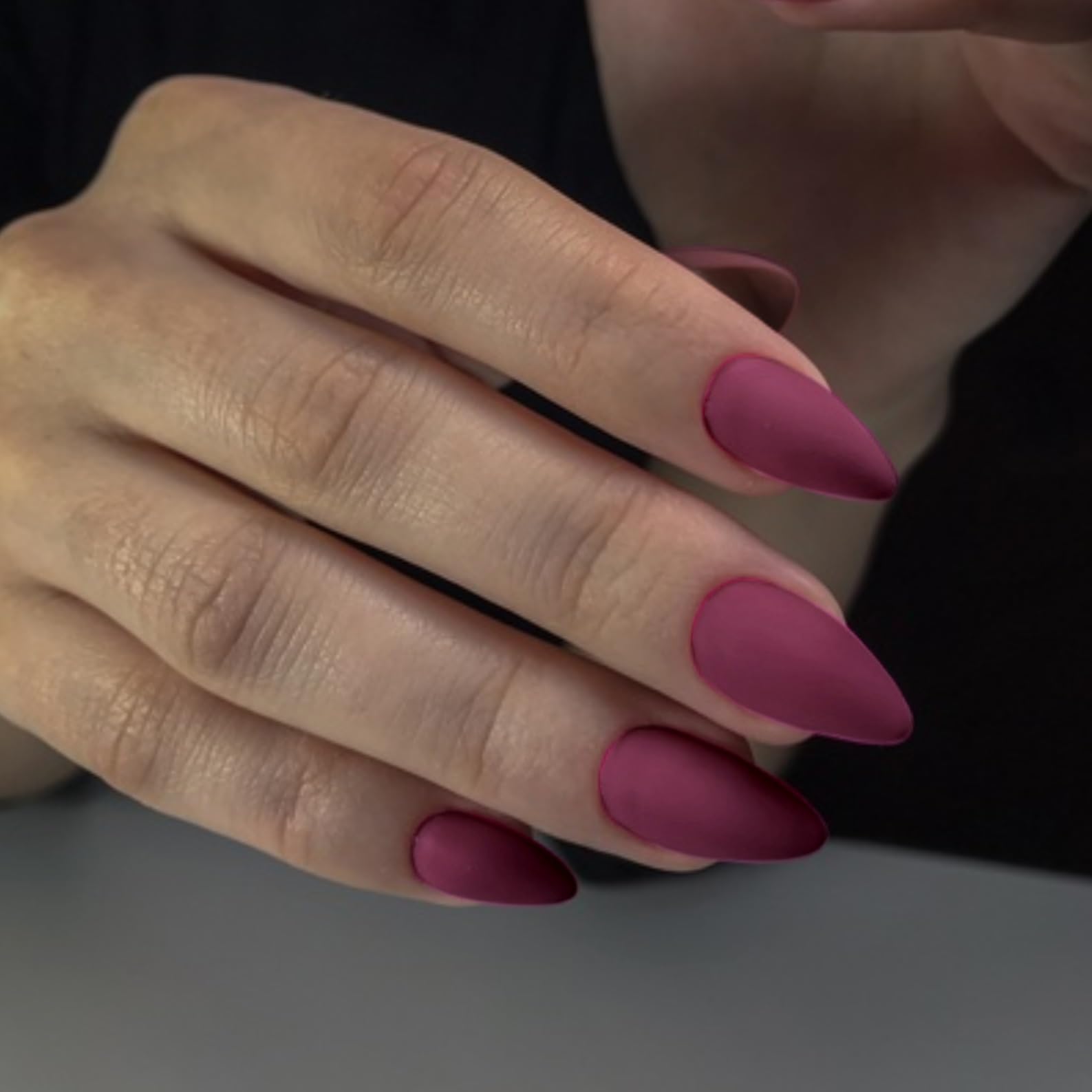 KQueenest Soft Gel Press on Nails Almond Medium, Matte Berry Pink False Nails Almond, Solid Color Stiletto Fake Nails Set - Image 3