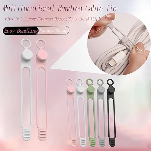 Miniatura 6 de Banda de almacenamiento de cables de datos de silicona, tira de arnés de silicona para agrupar y asegurar líneas de cable, correas de gestión