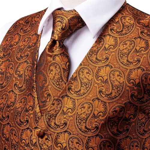 Men's Silk Vest Set with Tie Cufflinks Pocket Square Waistcoat for Wedding Formal Business Party3