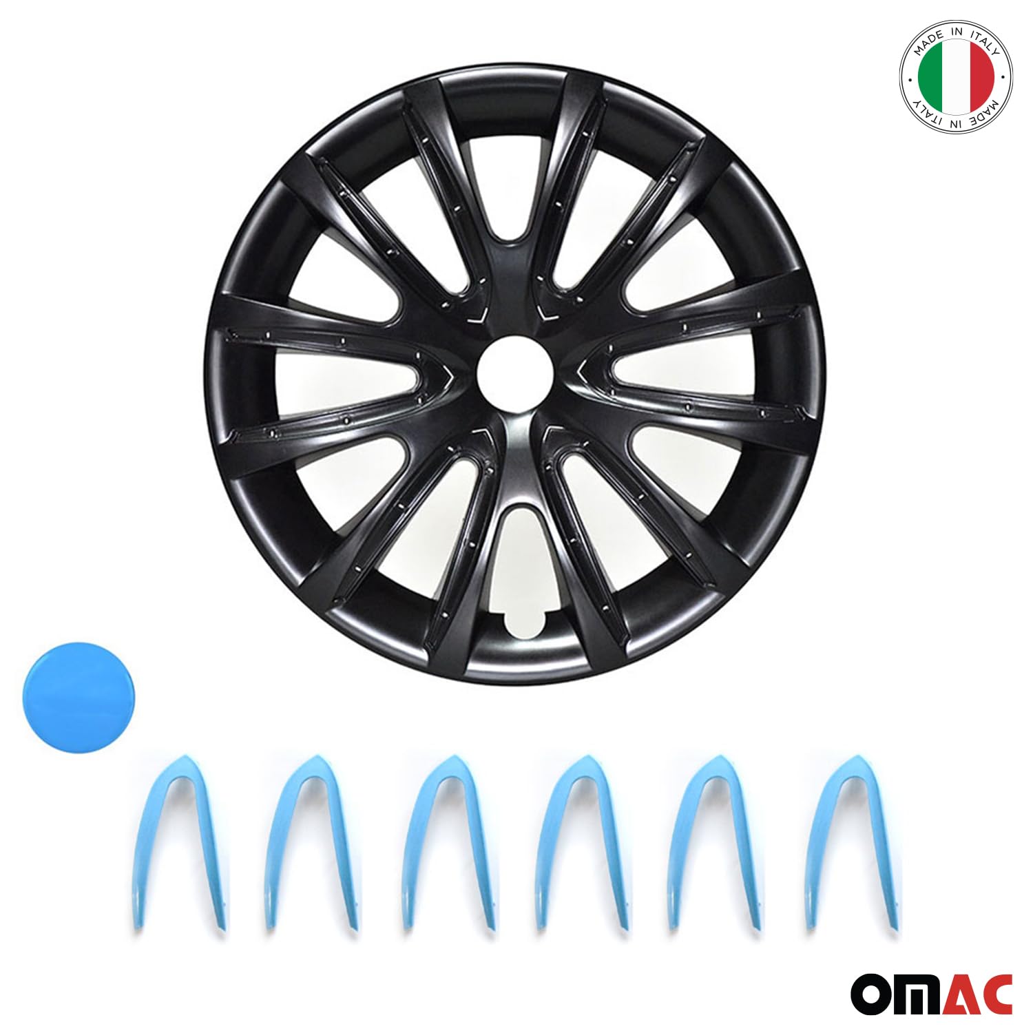 OMAC Coprimozzi Da 15 Pollici: Set Da 4 Copriruota In ABS, Design Bicolore Nero/Bianco Per Auto - Compatibili Con VW, Fiat, Renault