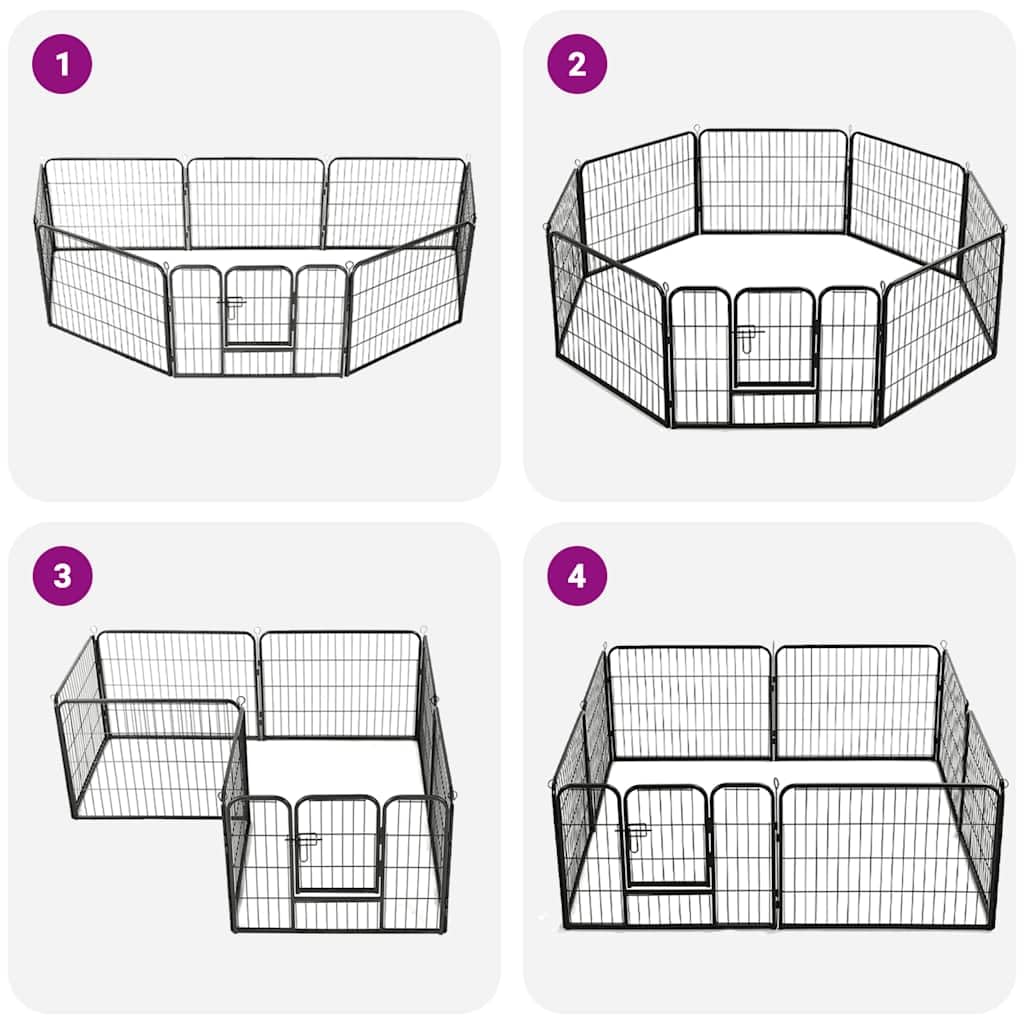 vidaXL Box per Cani con 8 Pannelli Acciaio 60x80 cm Nero Gabbia Addestramento