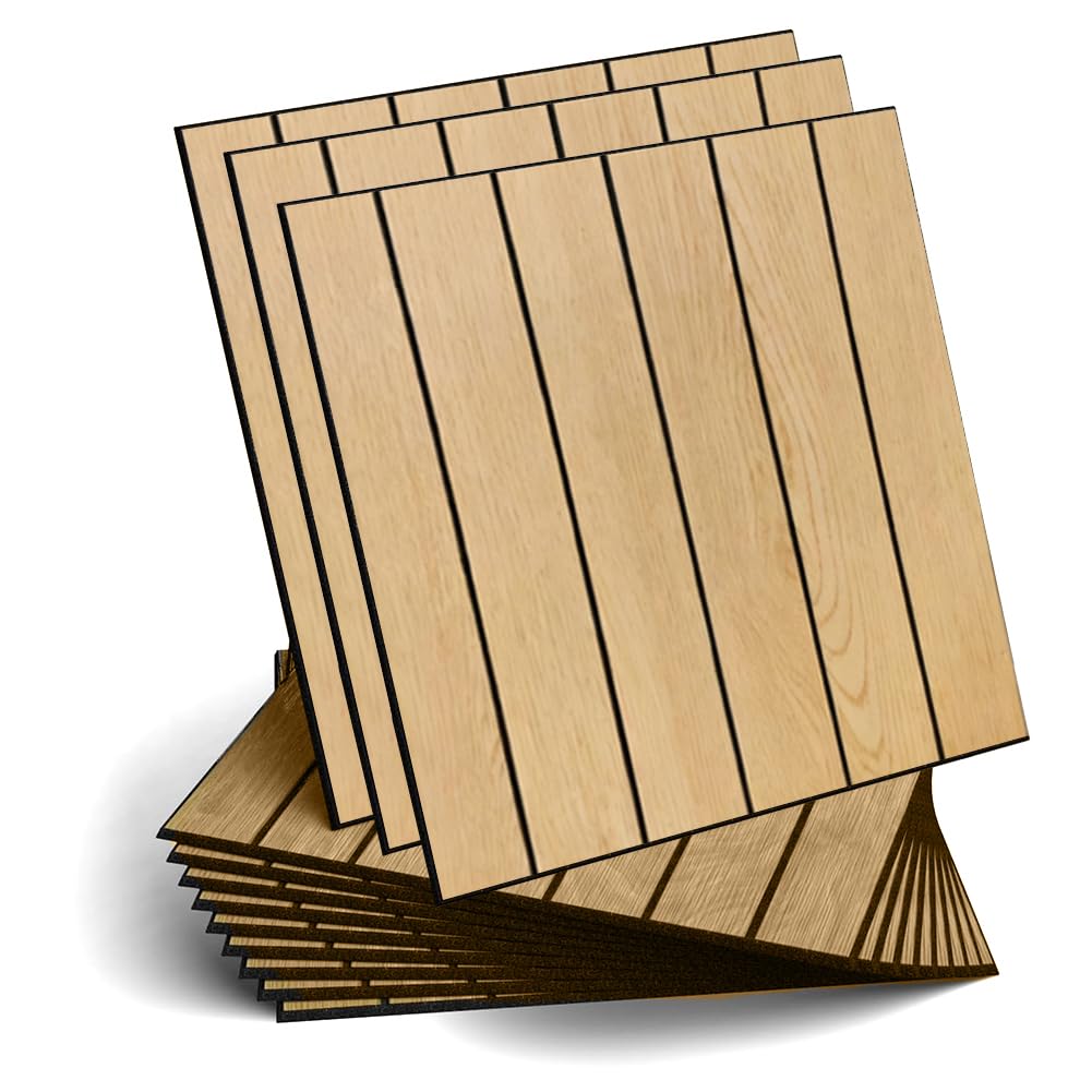 LOMUG Paneles de pared autoadhesivos con aspecto de listones de madera, 30 x 30 cm, paneles decorativos de pared de PVC, absorbentes de sonido, para salón y dormitorio, paquete de 12 unidades (AC-009)
