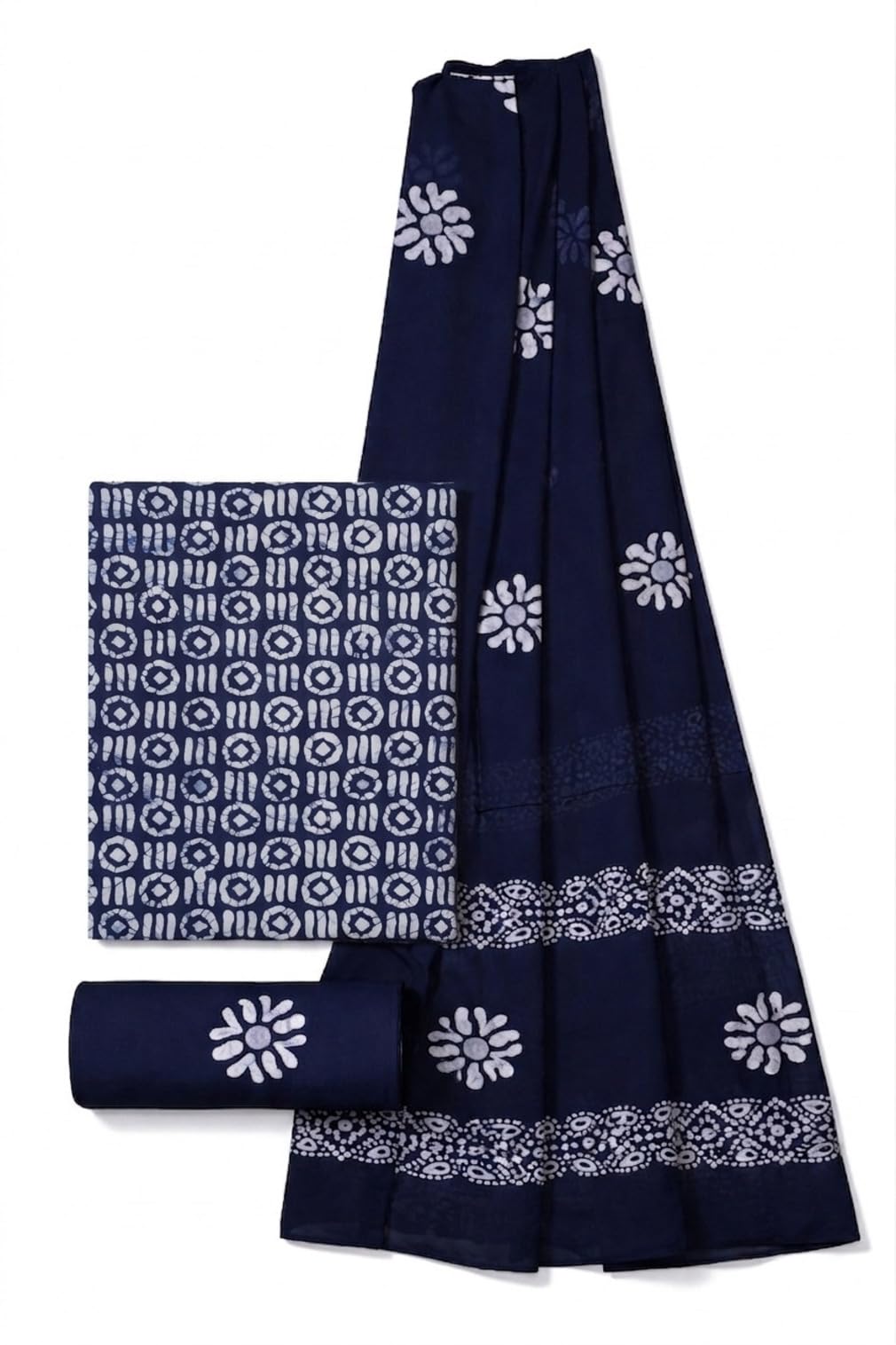 Red Batik Print Cotton Salwar Suit Unstitched Dress Material with Pure Cotton Dupatta, 3-Piece Set-image-27