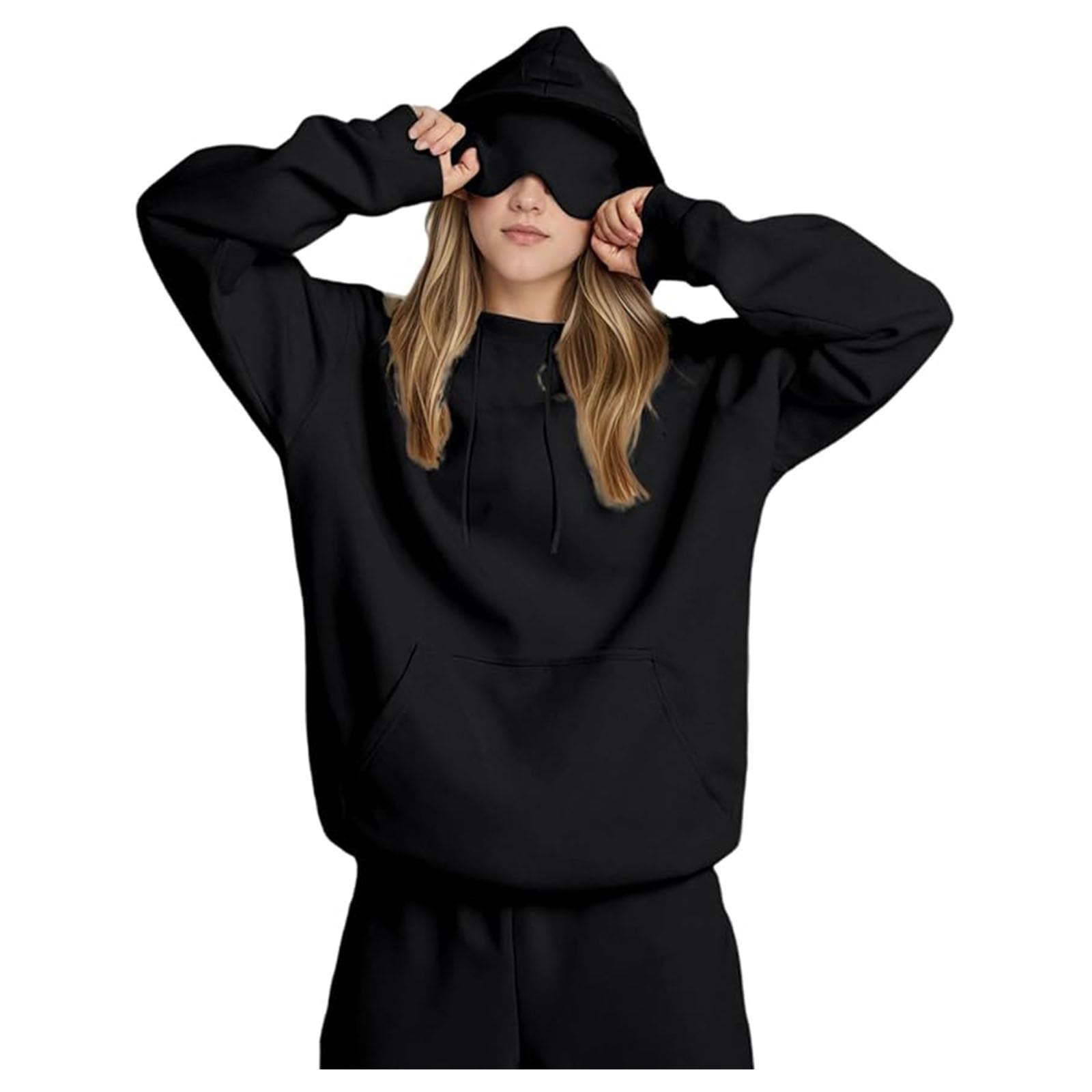 Felpa con Cappuccio da Viaggio con Mascherina per Gli Occhi, da Uomo E da Donna, da Viaggio, in modalità Aereo, Casual, con Tasca Nascosta, per Il Tempo Libero, Sportiva, Streetwear