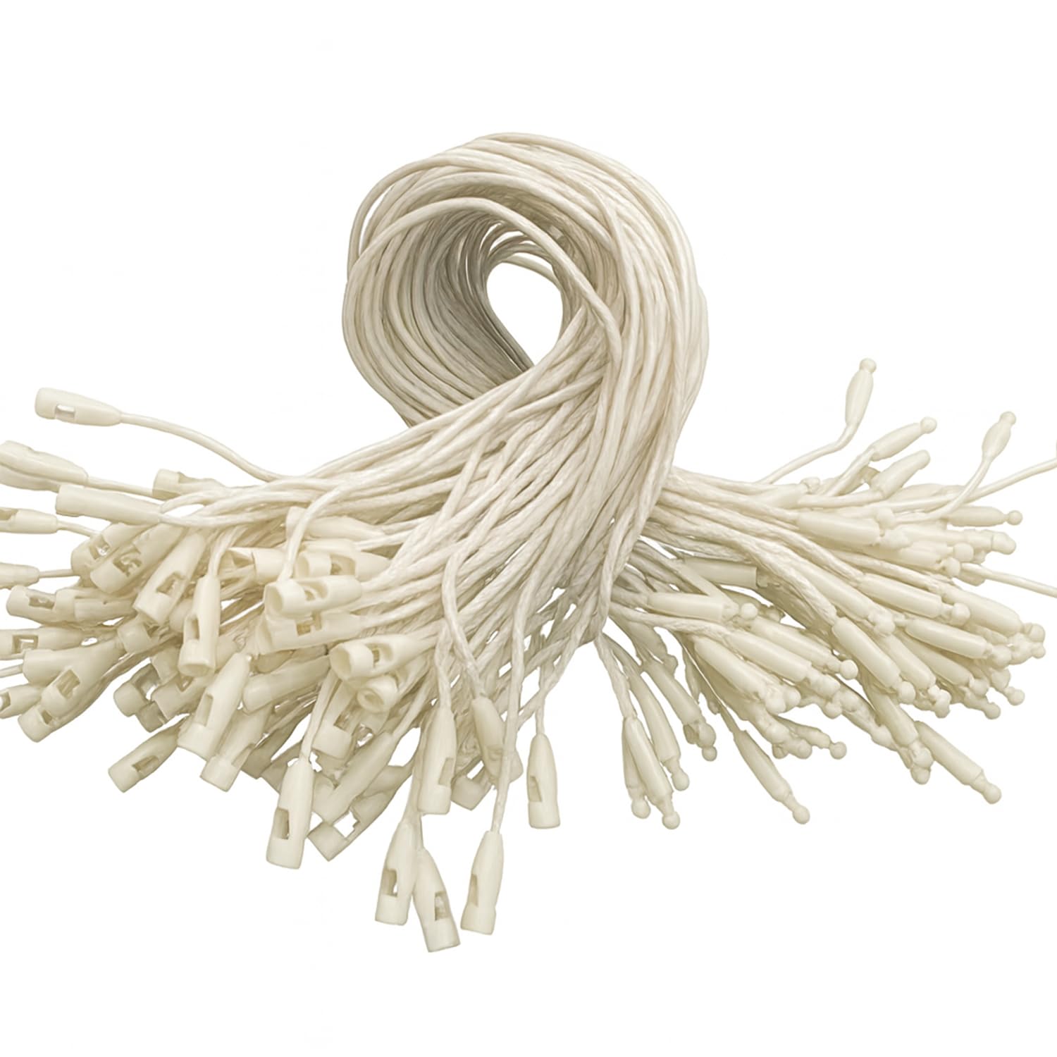 Aakriti Wax Hang Tag String Rope with Snap Lock Pin Loop Fastener Hook Ties for Clothes Gift Bags Price Tags Shoes Tag Rope for Belts Pocket Luggage Label Attachment (White Wax Tag, 200pcs)