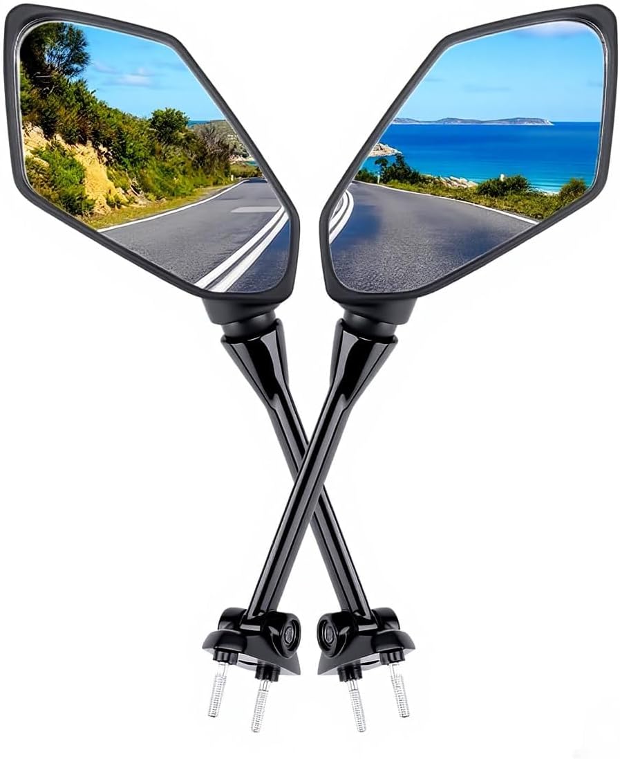 Motorcycle Mirrors Compatible with Kawasaki Ninja 650R 400R Z1000SX ER6F - Extended Stem Rear View Side Mirrors for Blind Spot Reduction & High Stability (2009-2016 Models)​