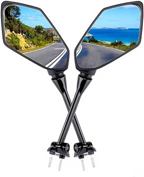 Motorcycle Mirrors Compatible with Kawasaki Ninja 650R 400R Z1000SX ER6F - Extended Stem Rear View Side Mirrors for Blind Spot Reduction & High Stability 2009-2016 Models