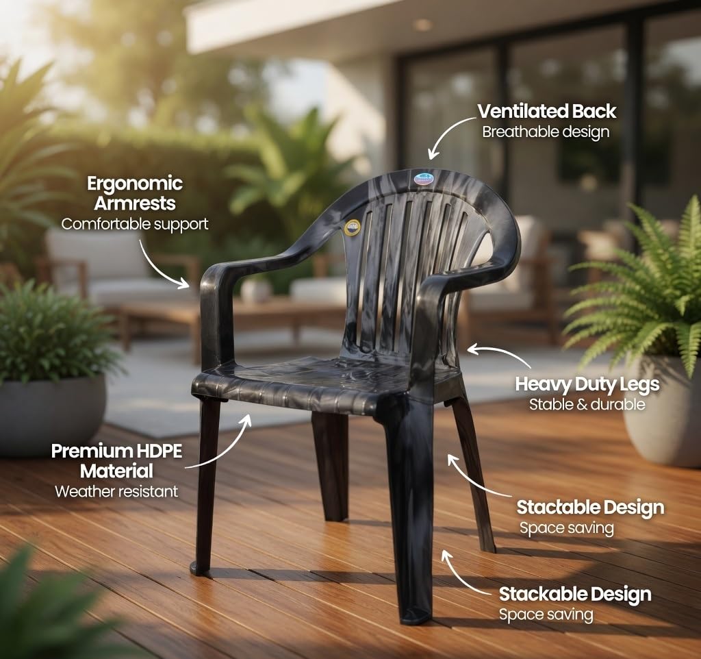 Wish World Heavy Duty Black Plastic Chair Strong Durable Stackable Seating for Home, Office, Garden, Outdoor & Commercial Use 1