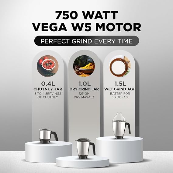 Preethi Peppy Pro MG 247 Mixer Grinder 750 Watts with 3 Jars & Unique Rapid 10 Chopping Jar (Indian Plug)