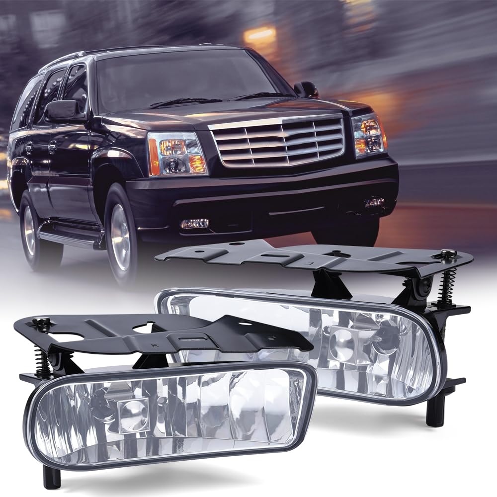 CHEDA Fog Lights Assembly Compatible with 2002 2003 2004 2005 2006 Cadilliac Escalader W/ Bulbs Replacement Left And Right Sides 2PC Set(Clear lens)