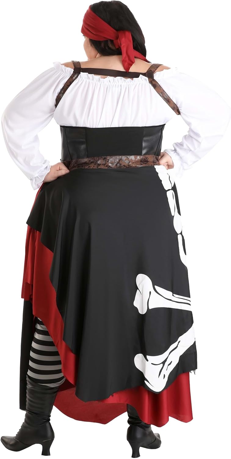 Women's Plus Size Pirate Halloween Costume | Complete Adult Pirate Outfit w/Blouse, Corset, Skirt, Leggings, & Accessories - Image 8