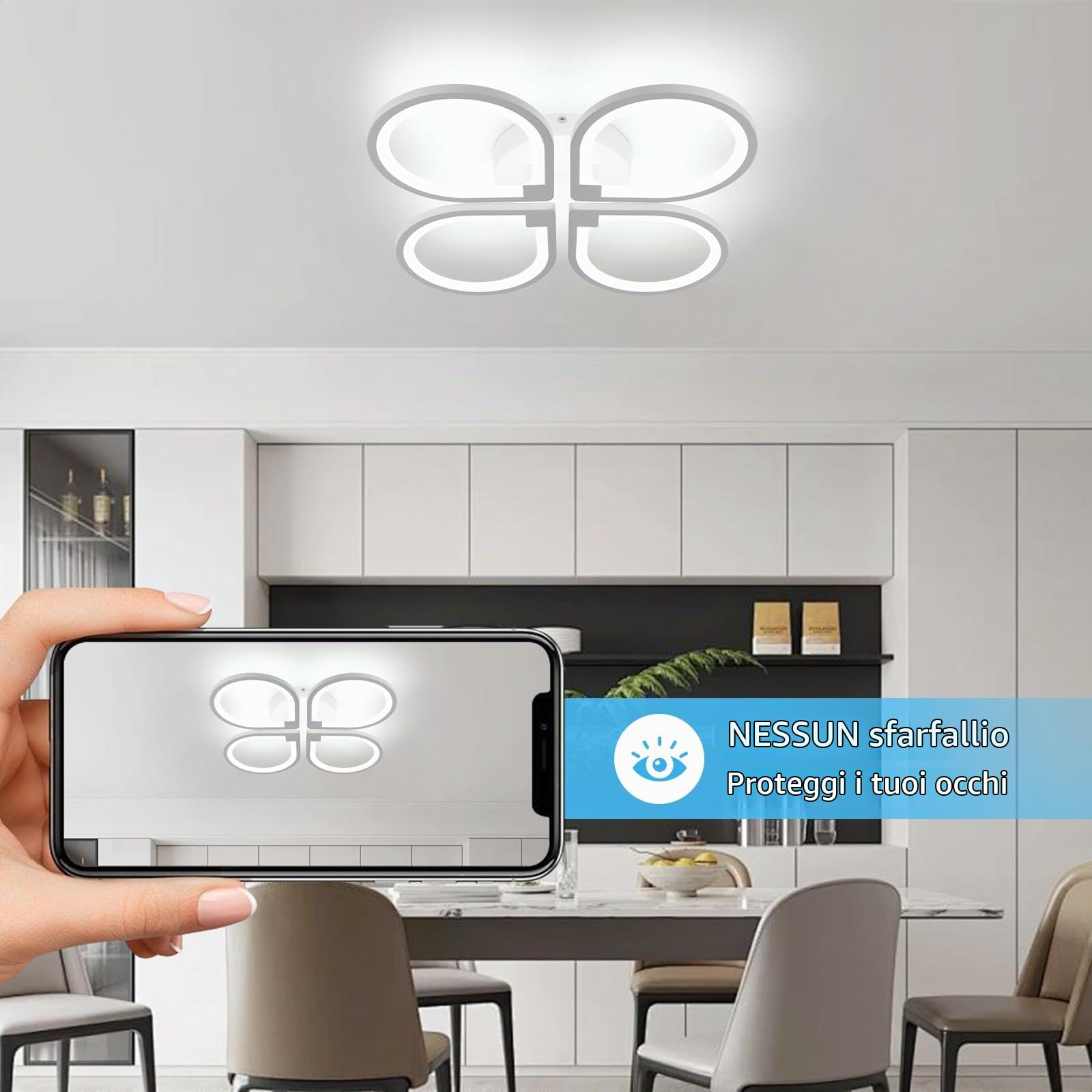Comely Plafoniere LED quattro petali, Lampada da Soffitto 40W 3800LM, Creativo Plafoniere Moderno per Soggiorno Cucina Bagno Camera da Letto Corridoio, Bianco Freddo 6500K, Diametro 57cm, Bianco
