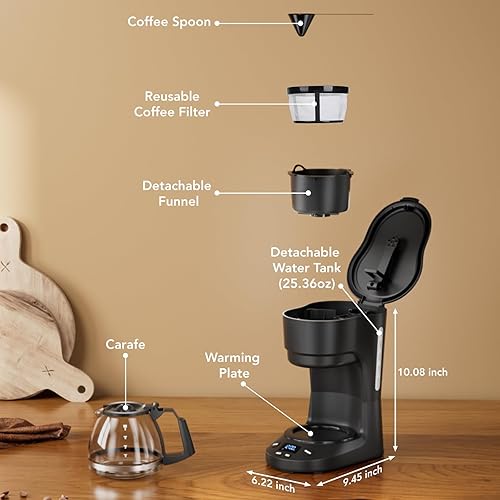 Miniatura 7 de COWSAR Cafetera compacta, cafetera de goteo de 5 tazas con función de temporizador, apagado automático de 2 horas, mantiene el calor, pausa y
