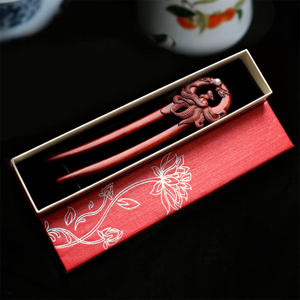 Wooden U-Shape Two-Prong Hair Fork with Nine-Tailed Fox Carving Amazon.com : CHOISBEING Handmade Vintage Wooden U-Shape Two  main image 2