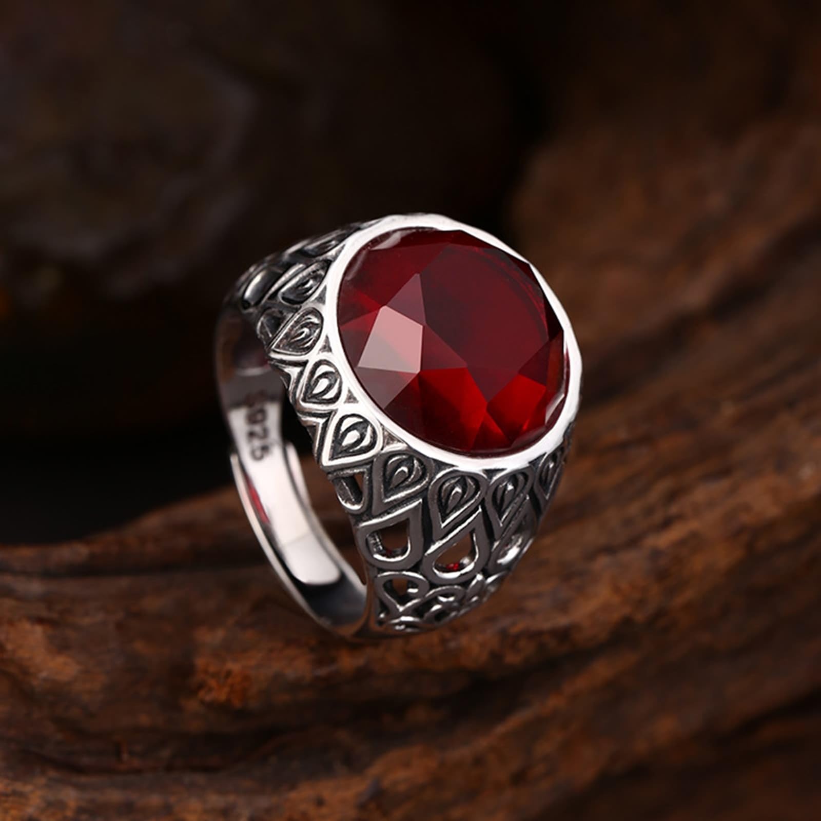 S925 Sterling Silber Freundschaftsringe Herren Wassertropfen | 925er Sterlingsilber Verlobungsring mit Zirkonia Rot Pärchen Ringe Hip-Hop Punk