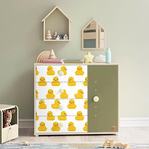 Miniatura 2 de Papel tapiz amarillo y blanco para despegar y pegar, papel de contacto de patos de dibujos animados, 17.7 x 118.1 pulgadas, papel tapiz para niños,