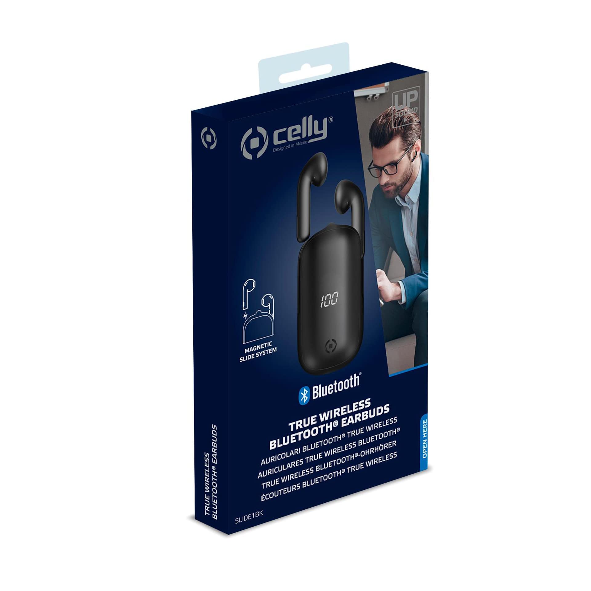 Celly SLIDE1BK, Auricolari Bluetooth Magnetici, Cuffie Wireless con Microfono, Design Elegante e Innovativo, Compatibili con Apple, Samsung, Huawei e Altri