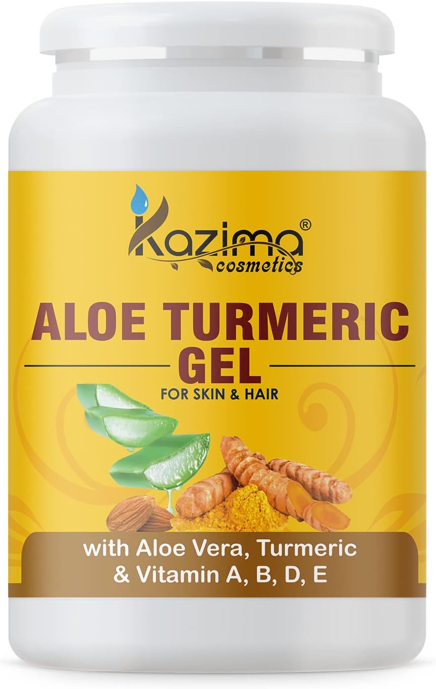 KAZIMA Aloe Turmeric Gel with Pure Aloe Vera, Turmeric & Vitamin A, B, D, E for Face, Skin & Hair - Moisturizing, Skin Brightening, Acne Scars, Wrinkles, Sunburn & Dark Circles (1kg)