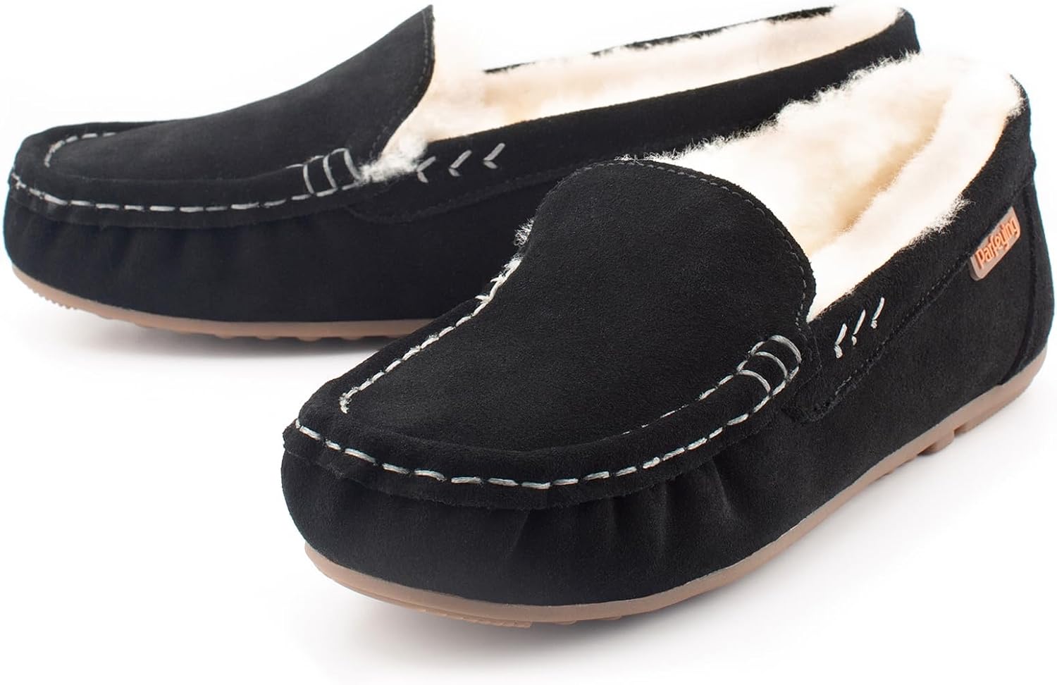 Parfeying Women's Sheepskin Moccasin Slippers Cow Suede Memory Foam Driving Style Loafers