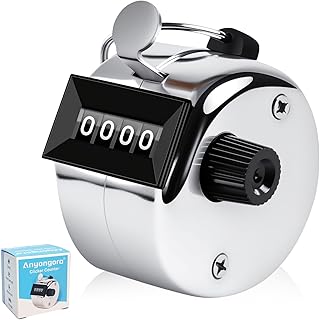 Clicker Counter, Metal Hand Tally Counter Clicker with 4 Digit Display, Pitch Counter for Golf Stroke, Baseball, Coaching, Knitting, Lap, Row Sport, Silver