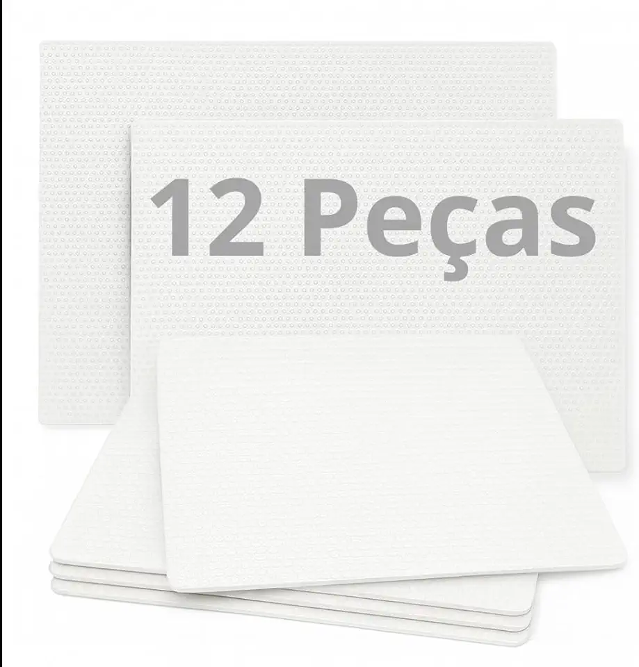 Kit 12 Tapete Protetor EVA para Prateleira e Gaveta 45×30 cm – Branco, Antiderrapante, Impermeável, Lavável e Ajustável para Geladeira, Armários e Organização (12)