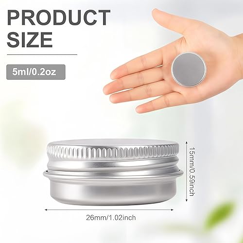 Miniatura 2 de 12 latas vacías de aluminio plateado de 0.2 fl oz 0.17 onzas líquidas de capacidad, latas de acero y metal, recipientes para cosméticos, caja de