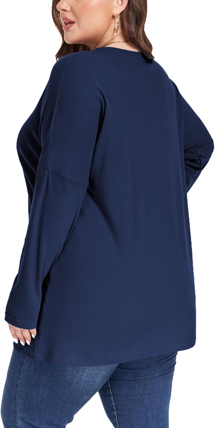 Plus Size Womens Long Sleeve Tops Crewneck Lightweight Sweatshirt Loose Casual Oversized T Shirts with Pockets - Image 2