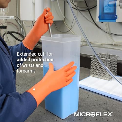Miniatura 4 de Microflex Blaze N48 - Guantes desechables de nitrilo de 7 mil con puño extendido para automoción, petróleo, minería, talla XXL, color naranja (caja