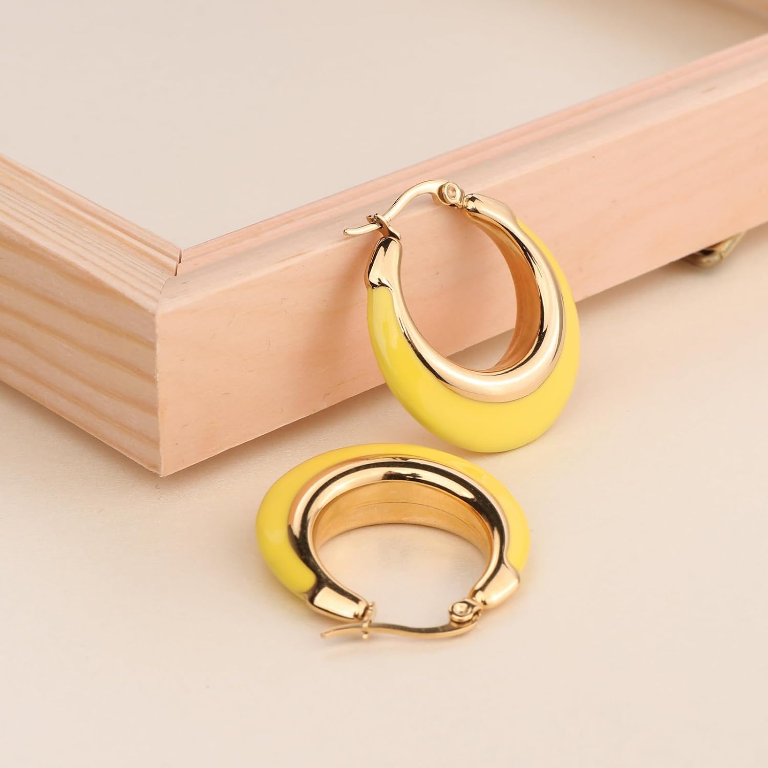 Chunky Enamel Hoop Earrings for Women 18K Gold Plated Colorful Huggie Earrings Enamel Jewelry Valentine's Day Gift for Girlfriend Wife - Image 6