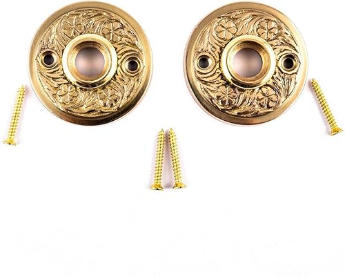 Vista 18 de Renovators Supply Manufacturing Par de rosetas victorianas de latón antiguo para puerta de armario, rosetón de 2.5 pulgadas de diámetro, pomo