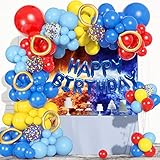 123Pcs Sonic Birthday Party Supplies, Red Yellow Blue Sonic Balloons Garland Includes Foil Confetti Mixed Sizes Latex Balloon for Birthday Decorations, Baby Shower, Carnival, Circus, Backdrop Decor