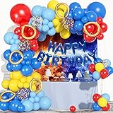 123Pcs Red Yellow Blue Balloons Garland Includes Foil Confetti Mixed Sizes Latex Balloon for Birthday Decorations, Baby Shower, Carnival, Circus, Party Supplies, Backdrop Decor