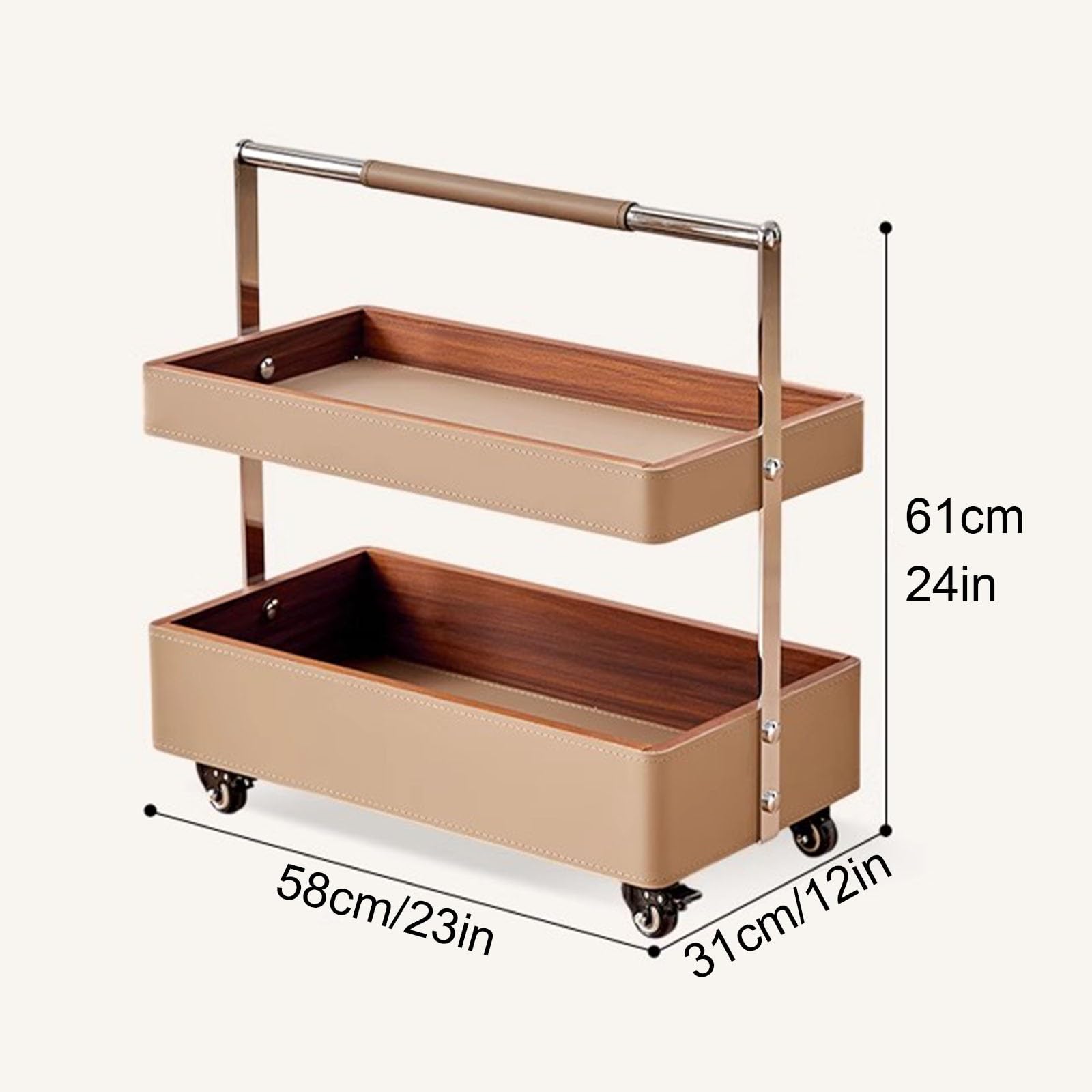 Nowoczesny 2-poziomowy stolik pomocniczy z uchwytem mały wózek do kawy i serwowania szara skóra tapicerowany design do salonu i kuchni Sto Soluts