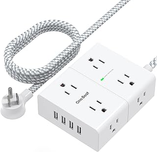 Power Strip Surge Protector with USB, 8 Widely Outlets 4 USB Ports 6Ft Extension Cord Flat Plug, 3 Sided Wall Outlet Extender Desktop Charging Station for Home Office Travel Dorm, 900J