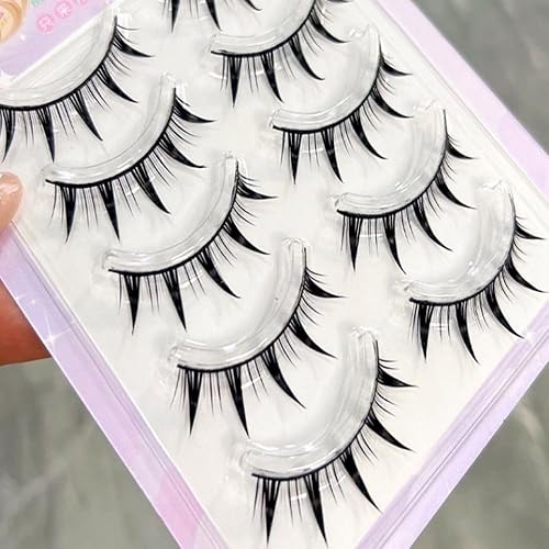 Miniatura 3 de Okdeals 5 pares de pestañas de maquillaje de estilo japonés, pestañas de manga para cosplay, pestañas de anime, tallos negros, aspecto húmedo,